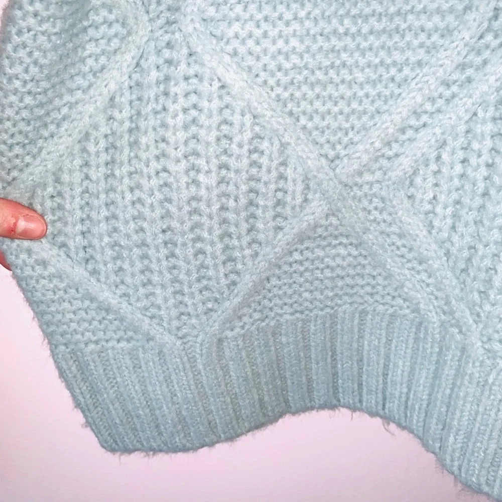 Caslon NWT Light Blue Chunky Cable Knit Turtleneck Sweater Medium Women’s - Picture 5 of 11
